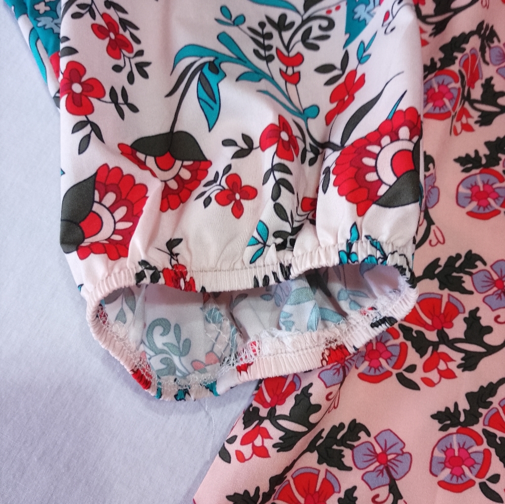 Floral Patchwork Peasant Balloon Sleeve Blouse - image 3